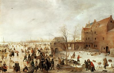 Eine Szene auf dem Eis in der Nähe einer Stadt, ca. 1615 von Hendrick Avercamp